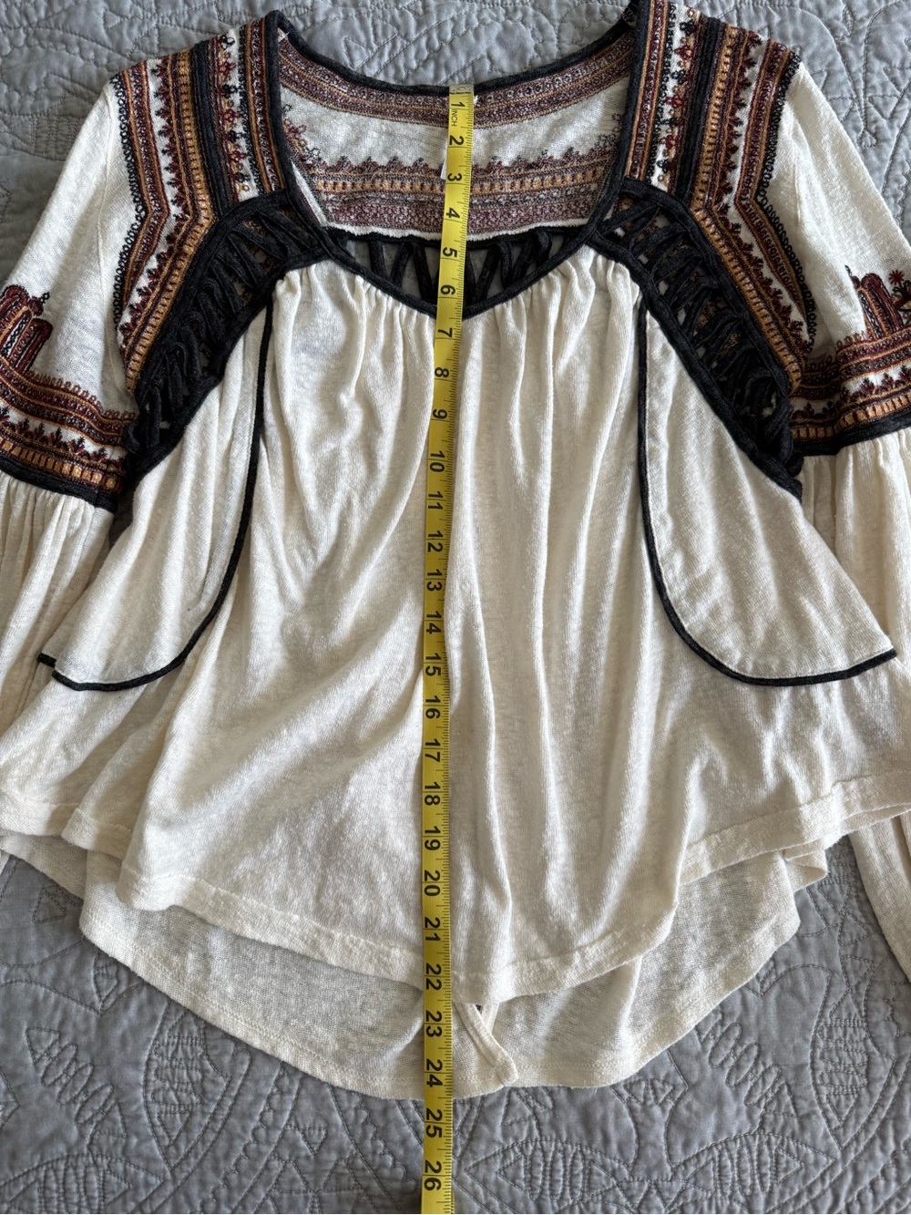 Free People Cream Snow Kisses - Boho Embroidered Tunic with Black Trim - Picture 16 of 16